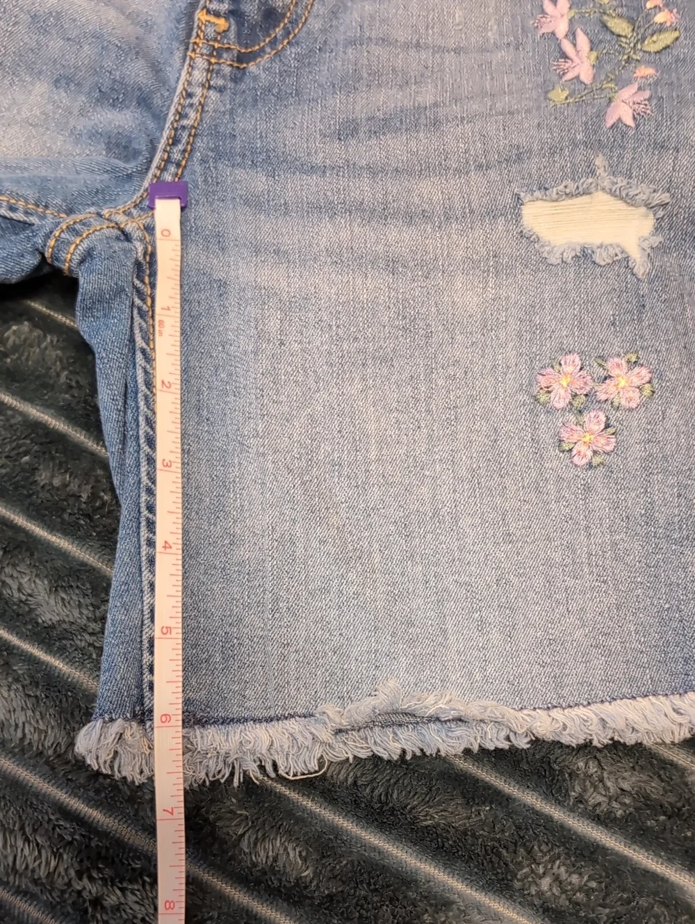wonder nation Girls Blue Denim Embroidered Jean Shorts - Size 8